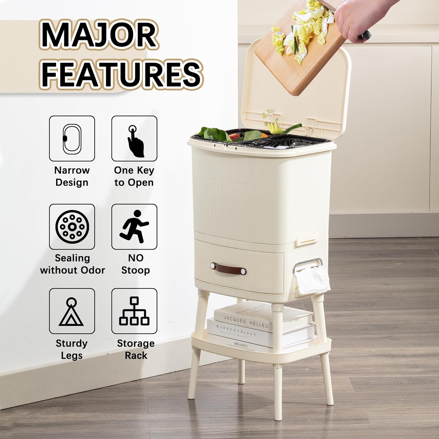 VECELO Kitchen Trash Can with Lid, Garbage Bin with Push Button