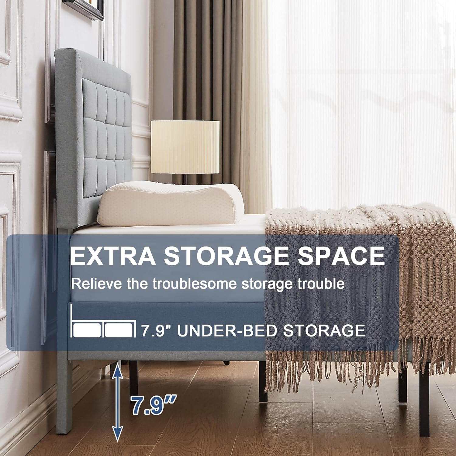 VECELO Upholstered Platform Bed Frame with Height Adjustable Headboard