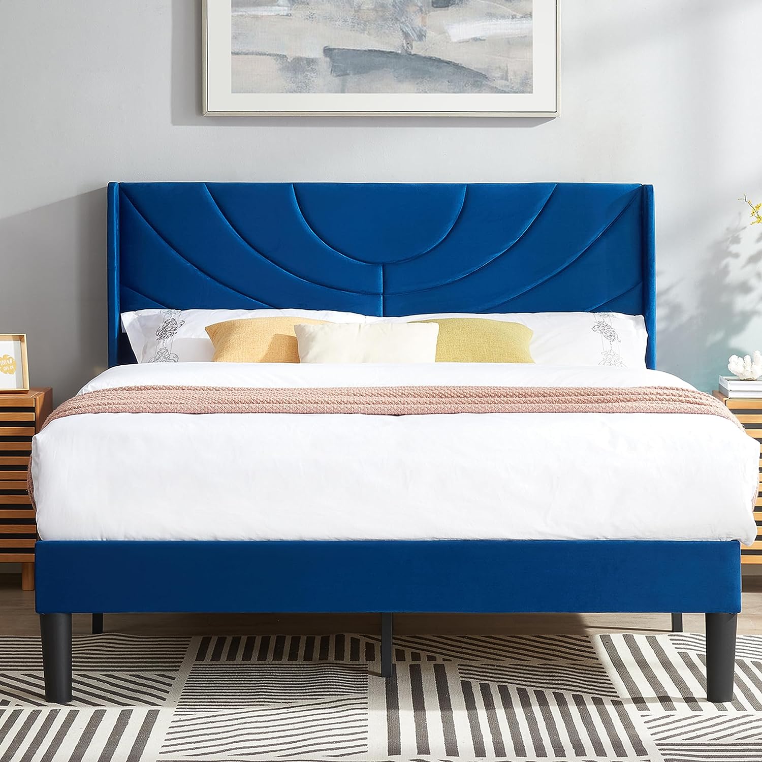 VECELO Upholstered Platform Bed Frame with Adjustable Fabric Headboard