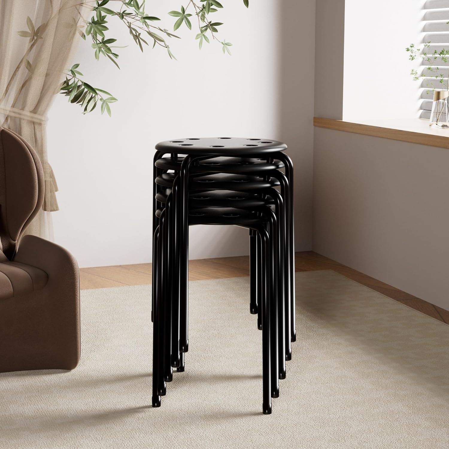 VECELO 6-Piece Stacking Stools, 17.7 Inch Standard Height - VECELO