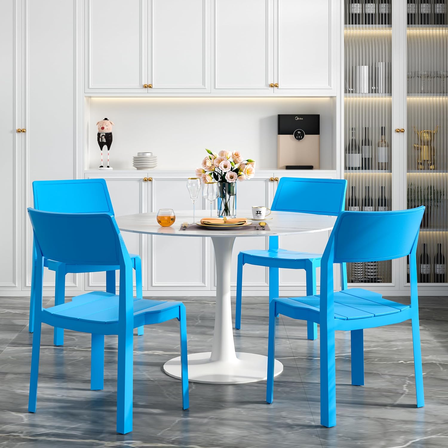 VECELO Dining Chairs Set of 4, Stackable Plastic Kitchen Chairs
