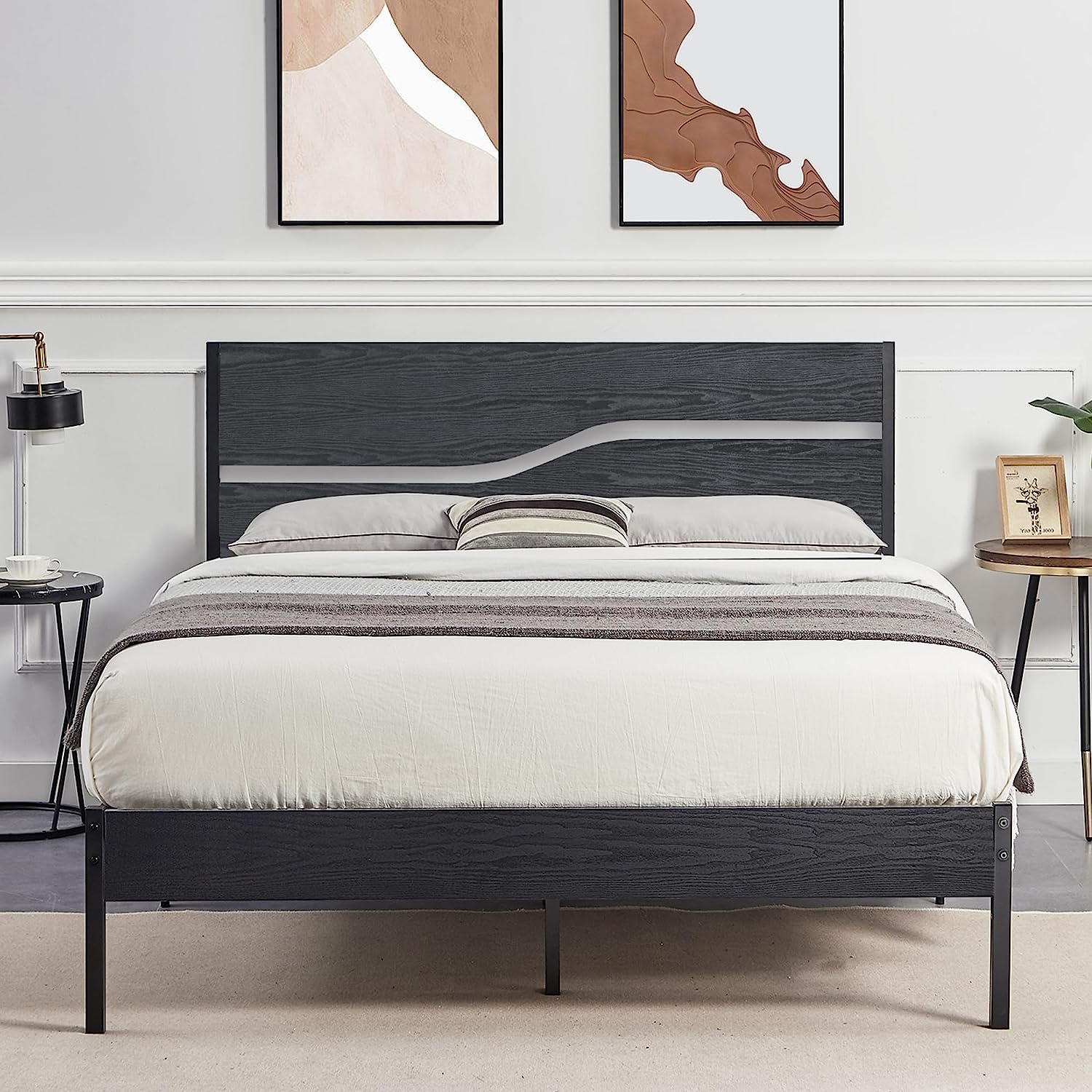 VECELO Platform Bed Frame/Mattress Foundation with Rustic Vintage Wood Headboard