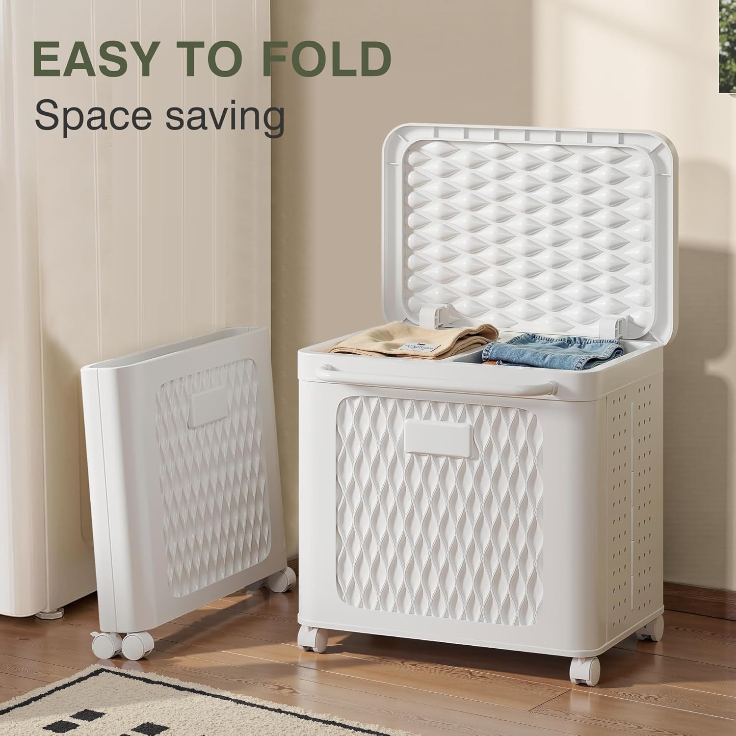 VECELO Rolling Laundry Hamper with Wheels and Lid