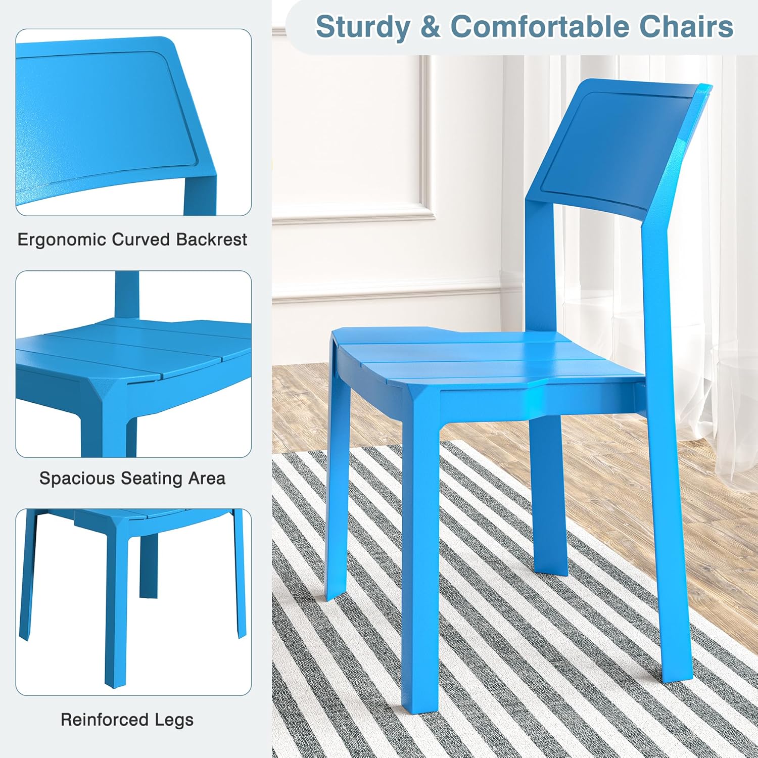 VECELO Dining Chairs Set of 4, Stackable Plastic Kitchen Chairs