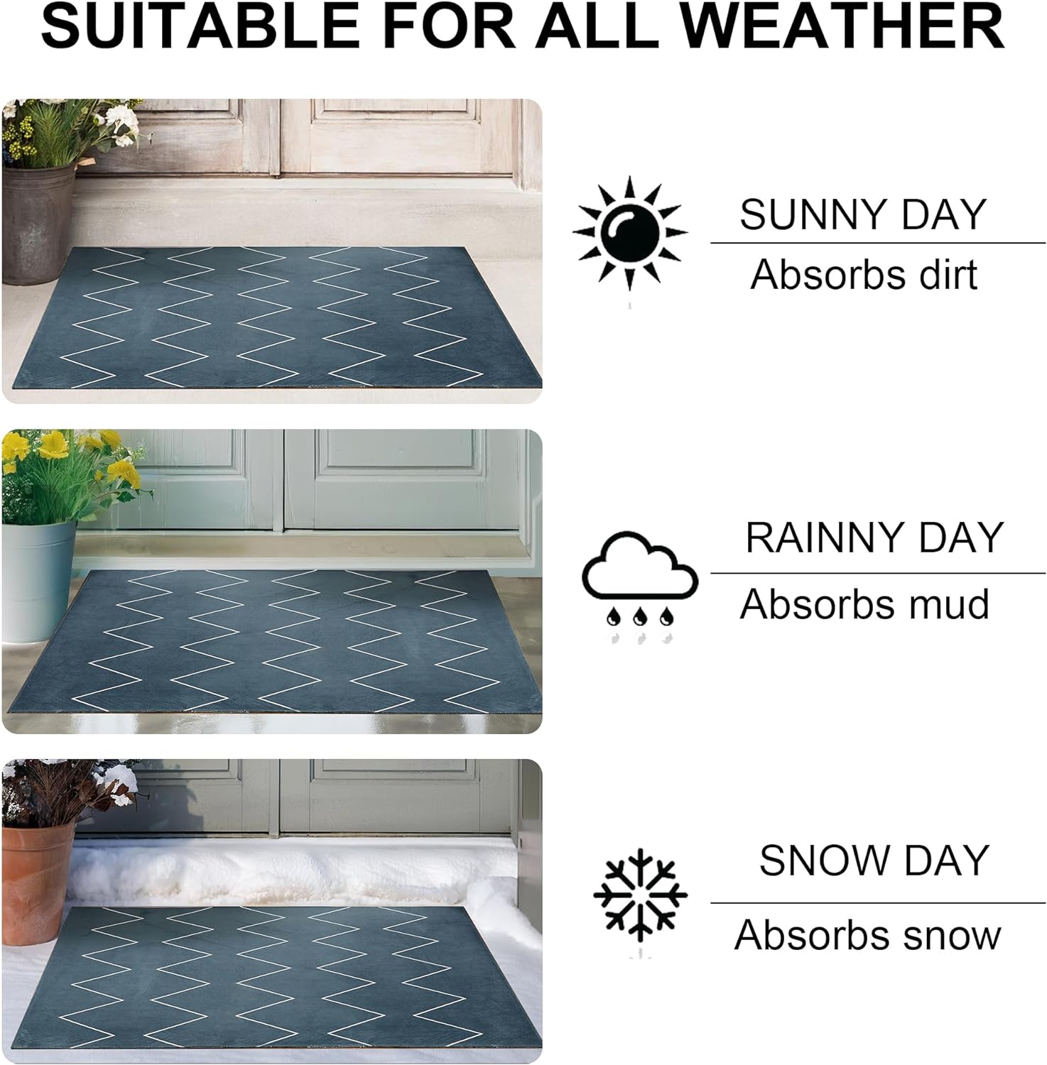 VECELO Outdoor Front Door Mat Outside Entrance, Low-Profile Welcome Mat