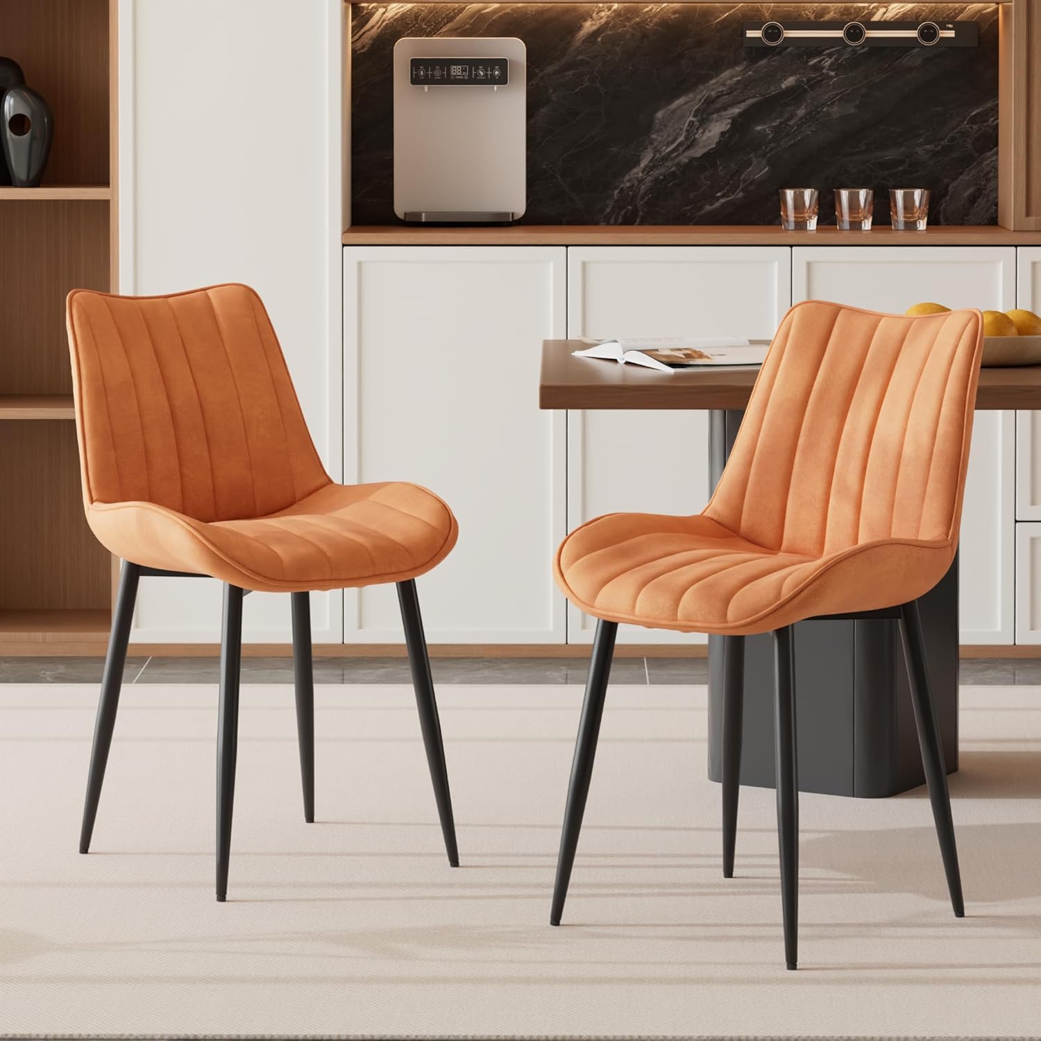 VECELO Dining Chairs Set of 2, Velvet Fabric & Metal Frame