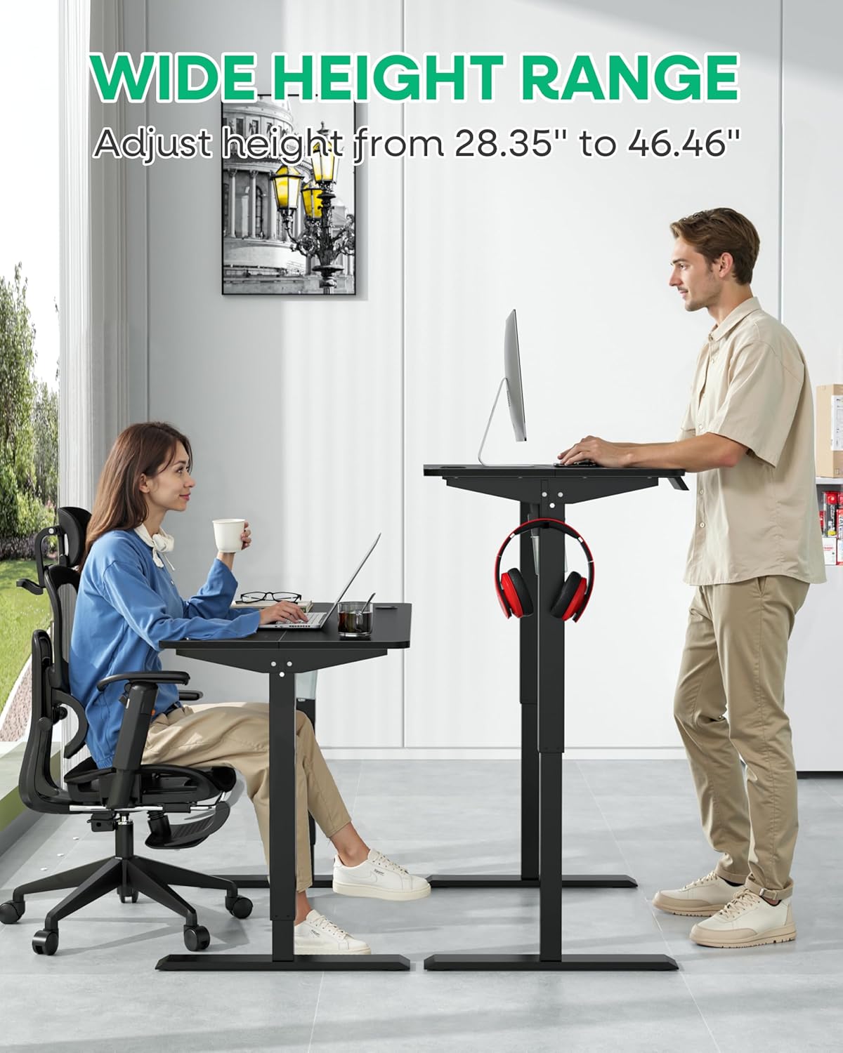 VECELO Electric Standing Desk Adjustable Height, 48 x 24 Inch Computer Desk with Headphone Hook