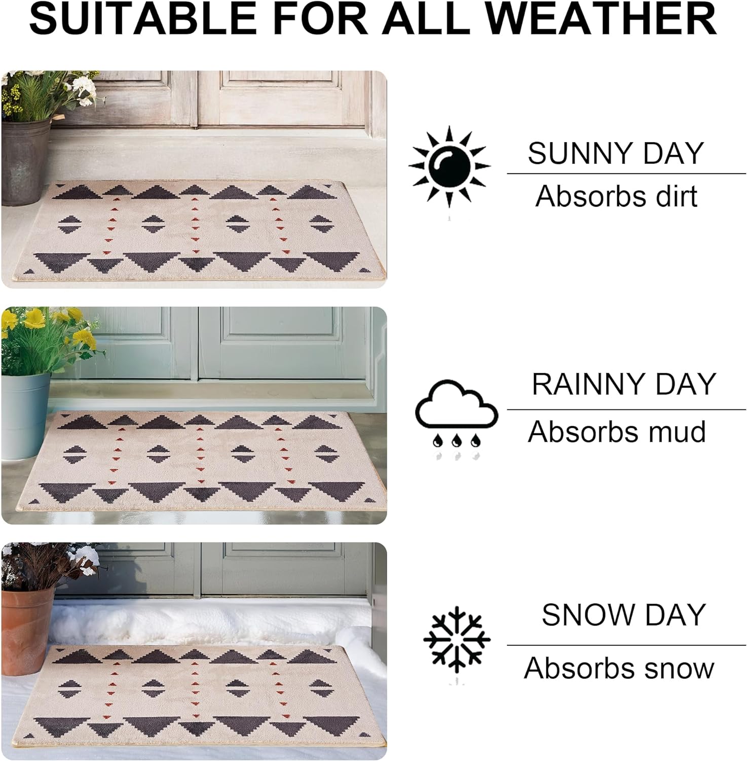 VECELO Outdoor Front Door Mat Outside Entrance, Low-Profile Welcome Mat