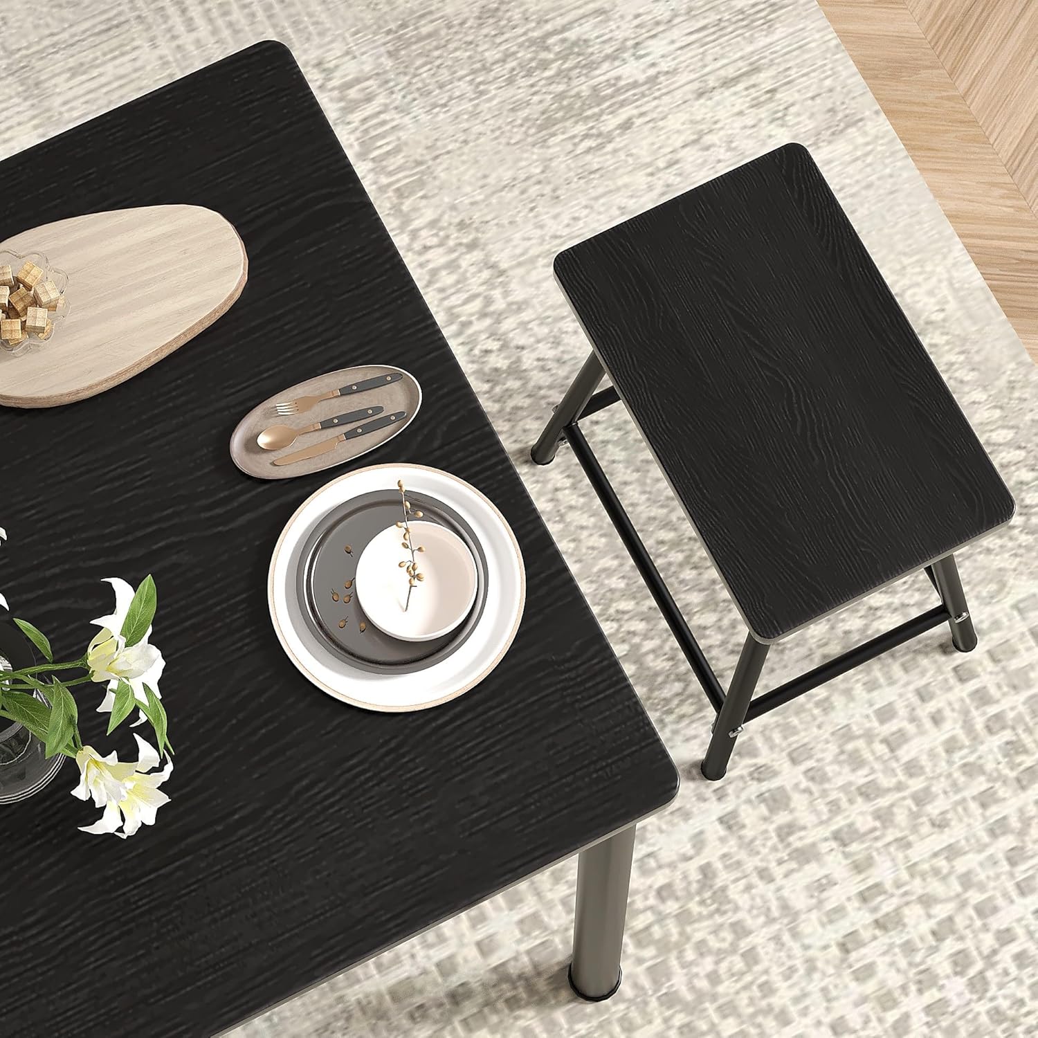 VECELO 5-Piece Dining Table Set Metal and Wood Kitchen Furniture with 4 Stools