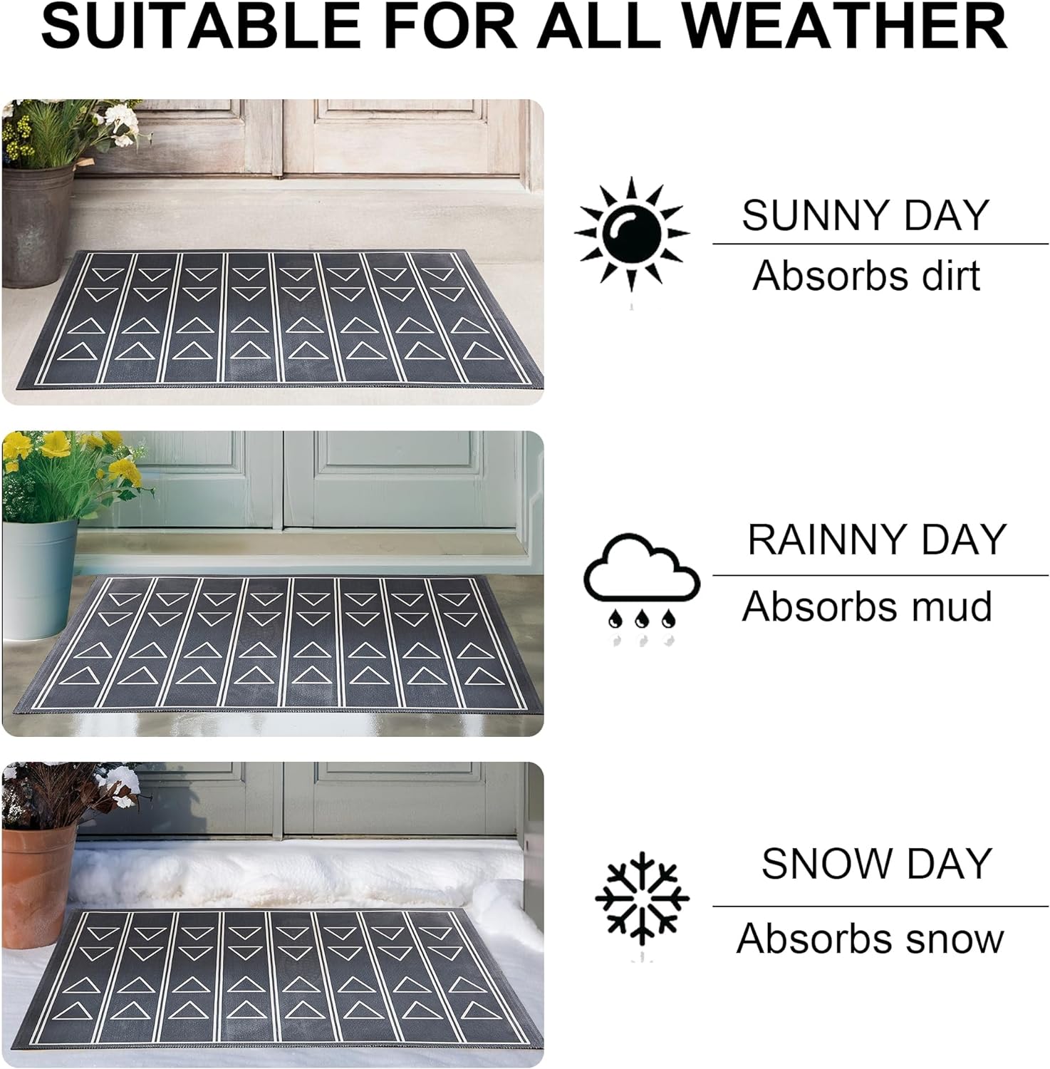 VECELO Outdoor Front Door Mat Outside Entrance, Low-Profile Welcome Mat