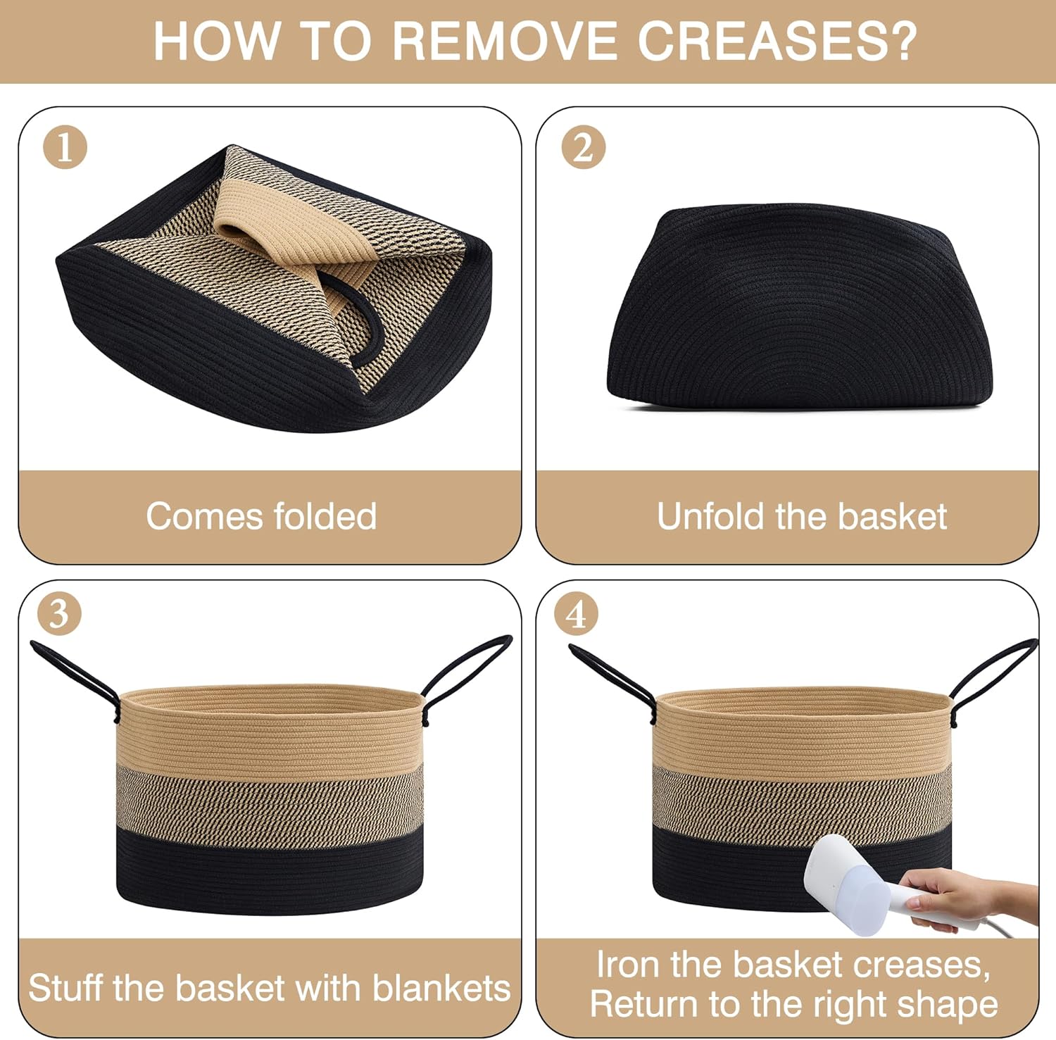 VECELO Large Blanket Basket (21.7"x13.8")