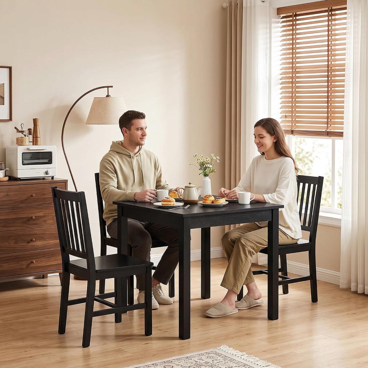 VECELO Square Dining Table for 2-4 People 29” x 29” Compact Kitchen Table with Solid Wood Legs