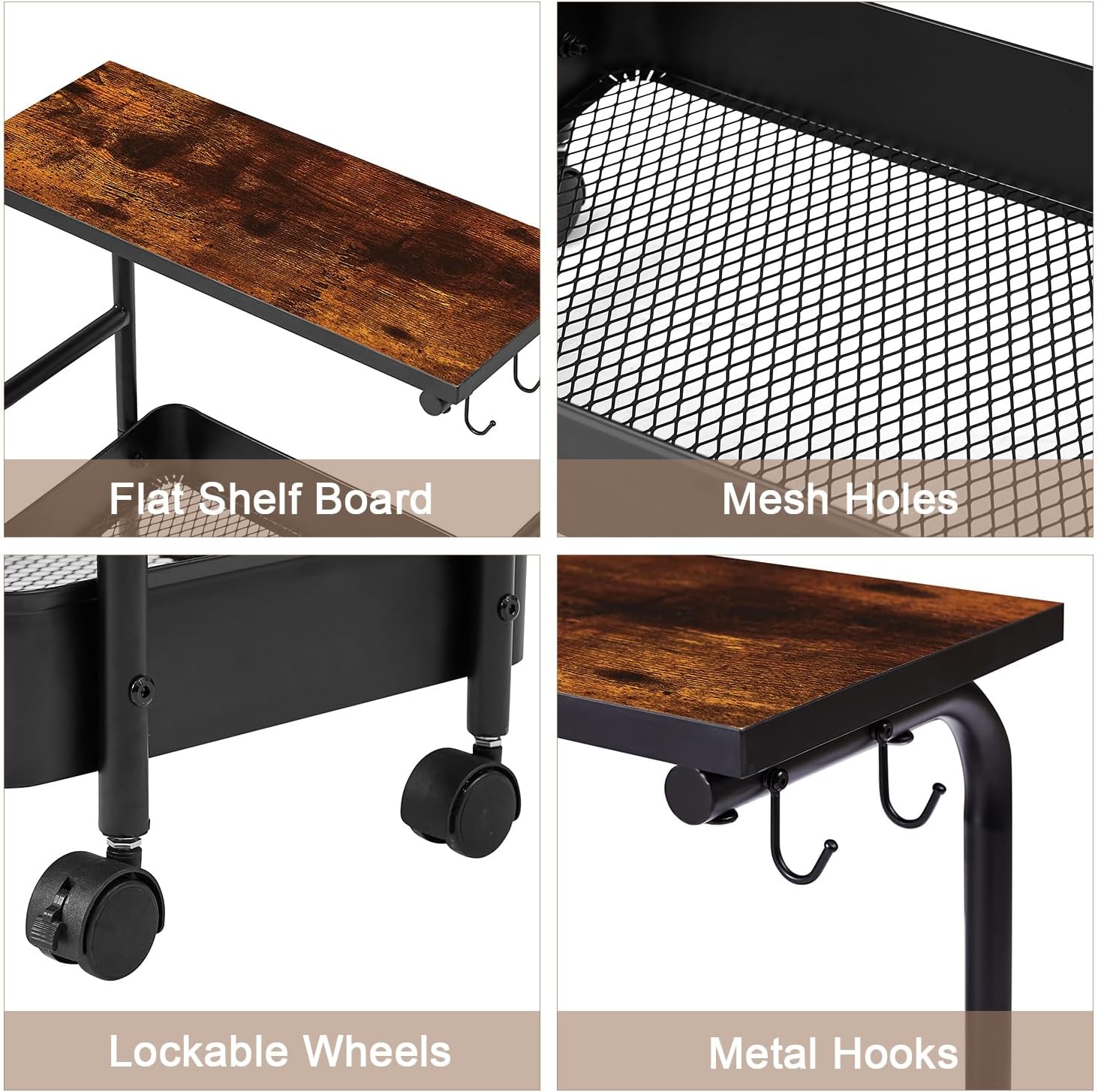 Storage Rolling Cart, 3 Tier Utility Cart Storage Unit Organizers