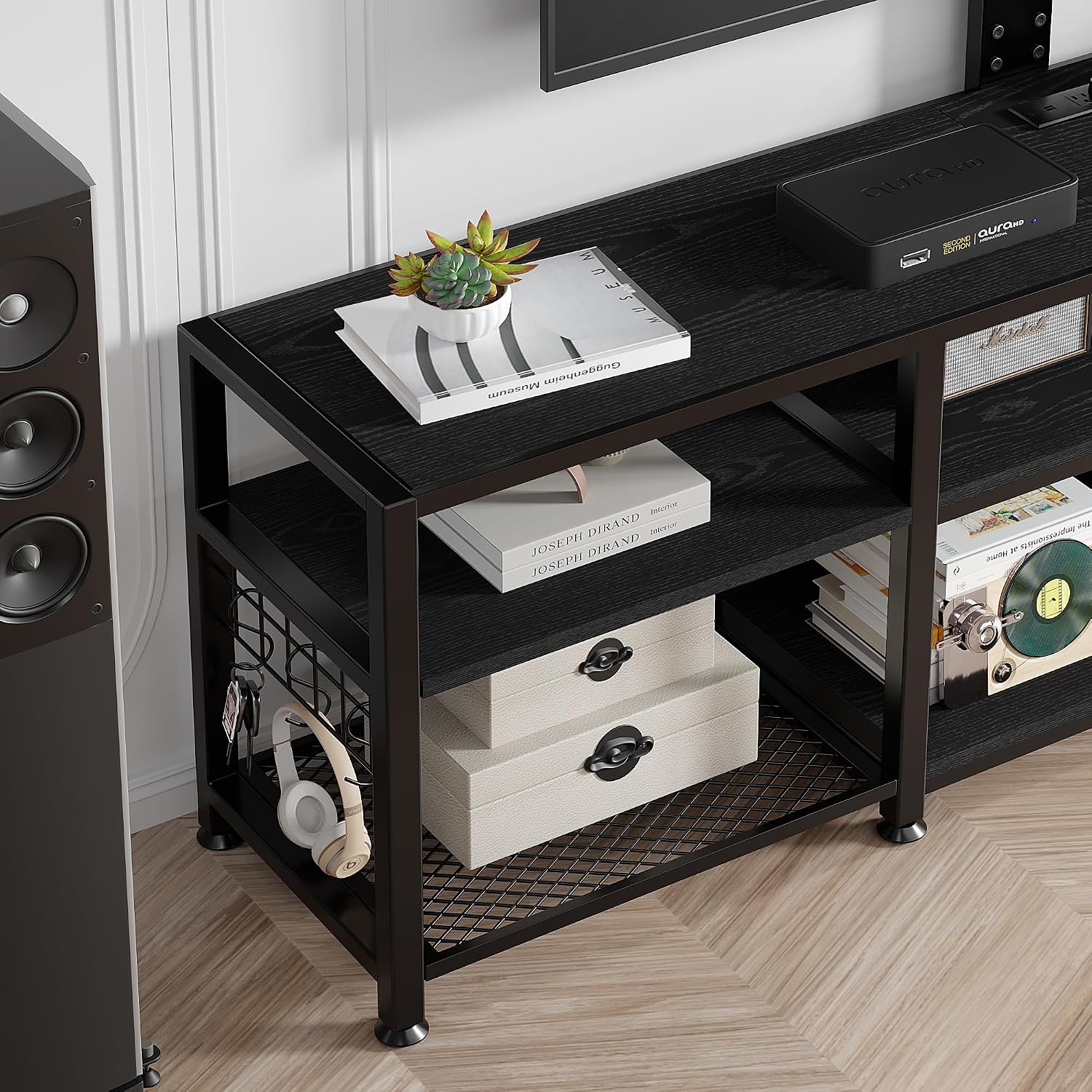 VECELO TV Stand with Mount and Power Outlets