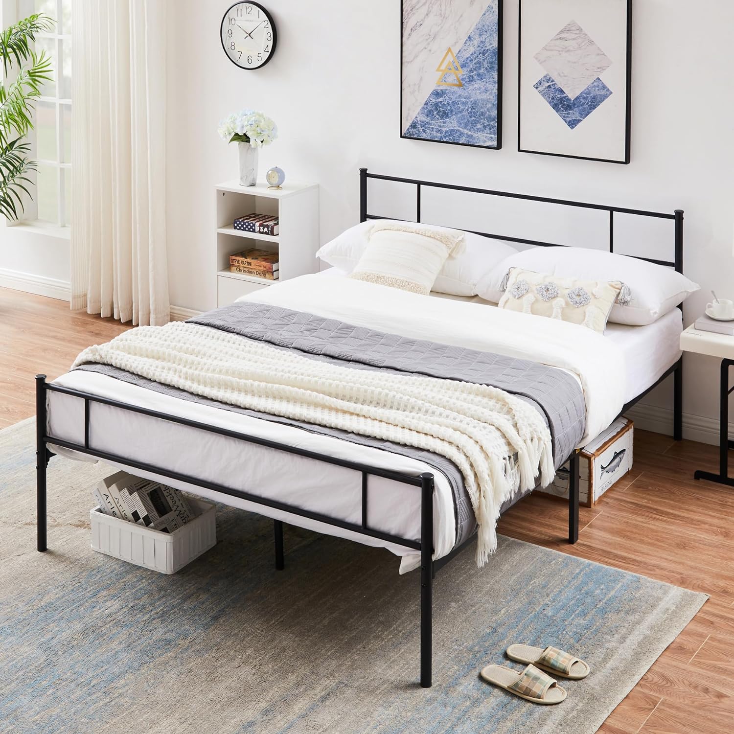 VECELO Platform Bed Frame with Headboard and Footboard, 12'' Under-Bed Storage & Strong Metal Slats Support