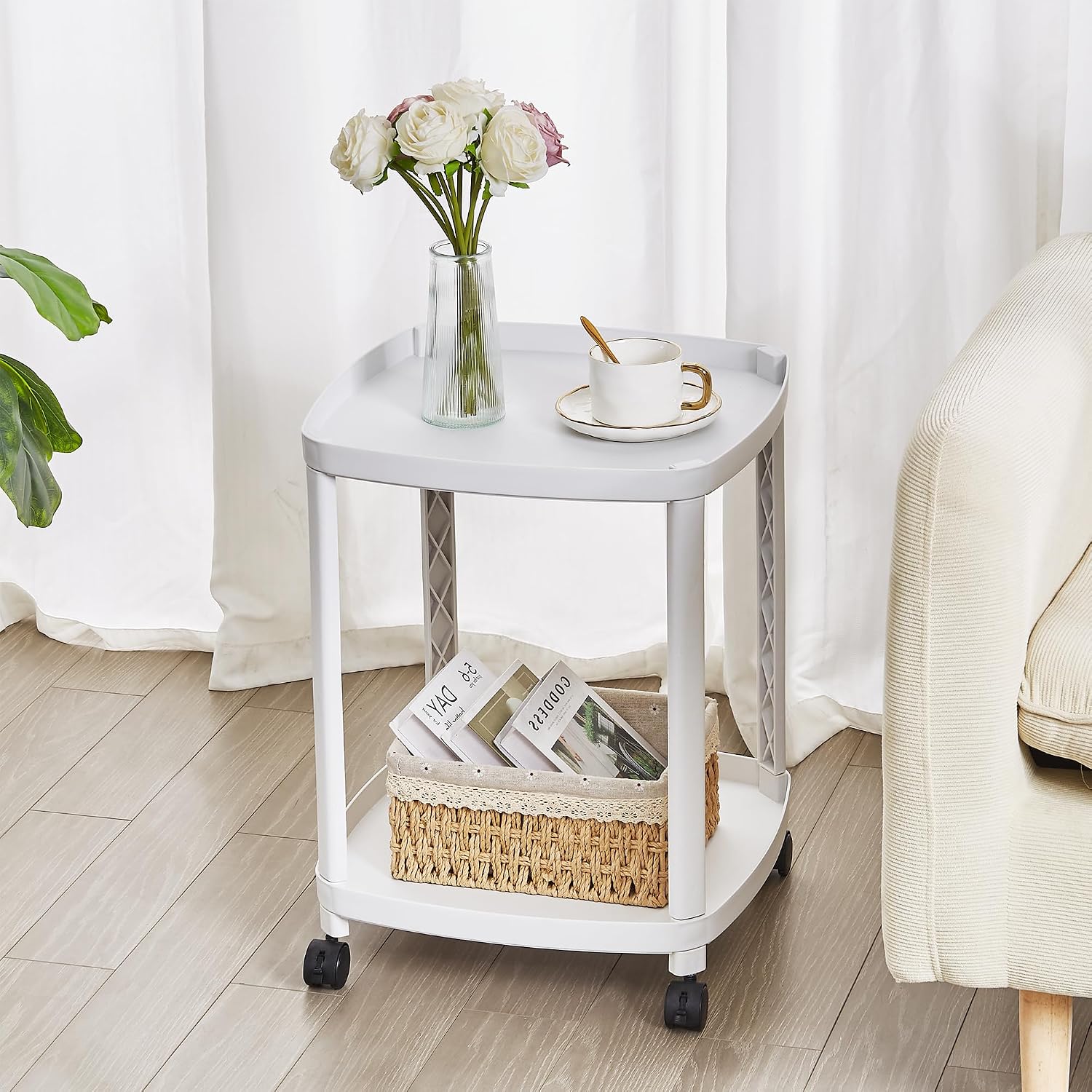VECELO Rolling End Side Table with Lockable Wheels