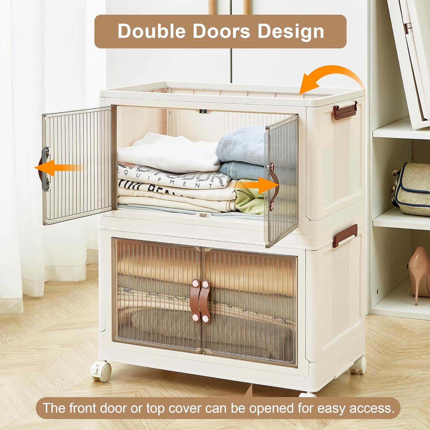 VECELO 16 Gal Stackable Storage Bins with Lid,Plastic Collapsible Storage Cabinet - VECELO