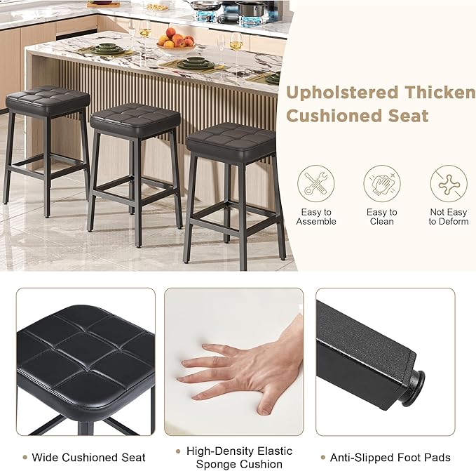 VECELO Modern Counter Height Bar Stools Set of 2