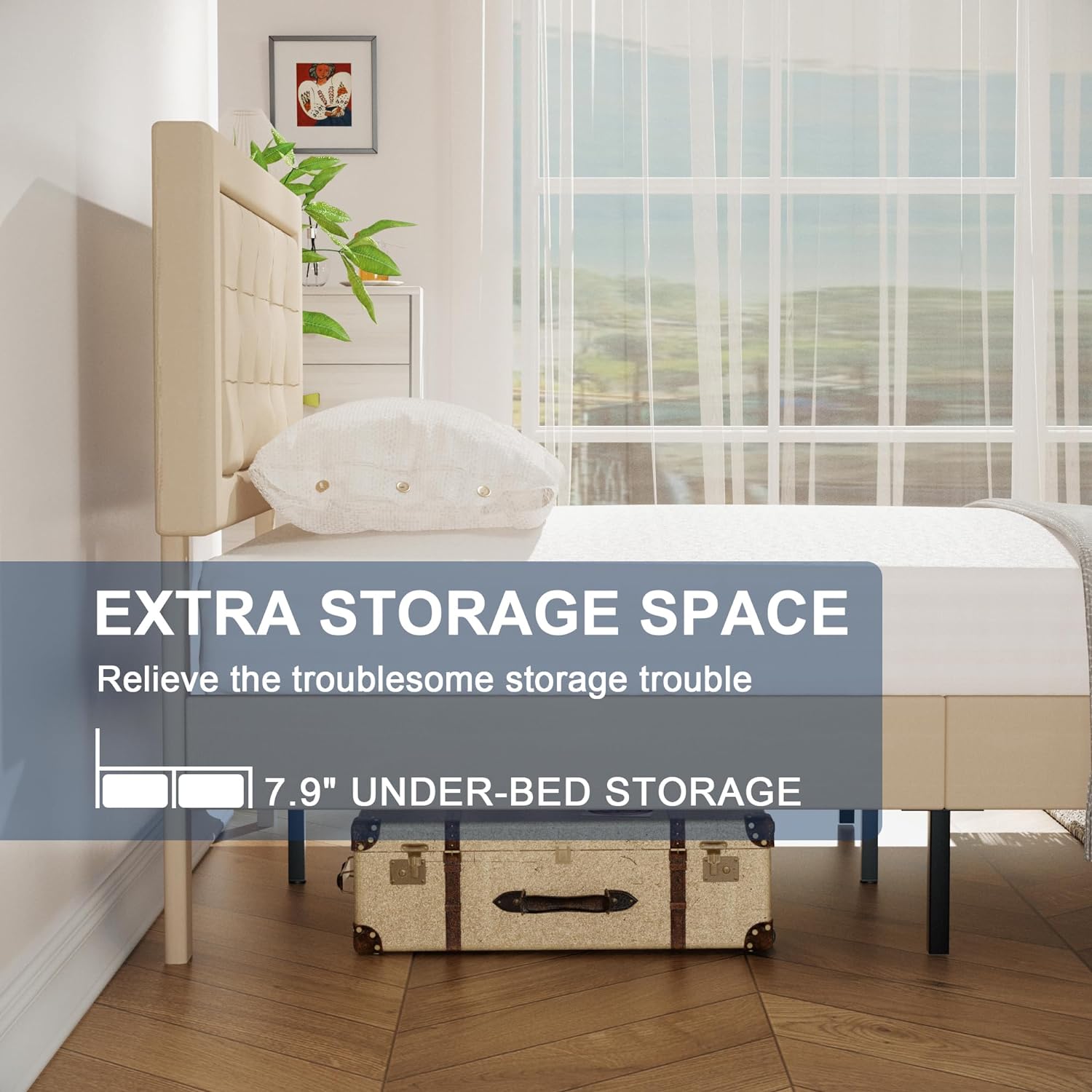 VECELO Upholstered Platform Bed Frame with Height Adjustable Headboard