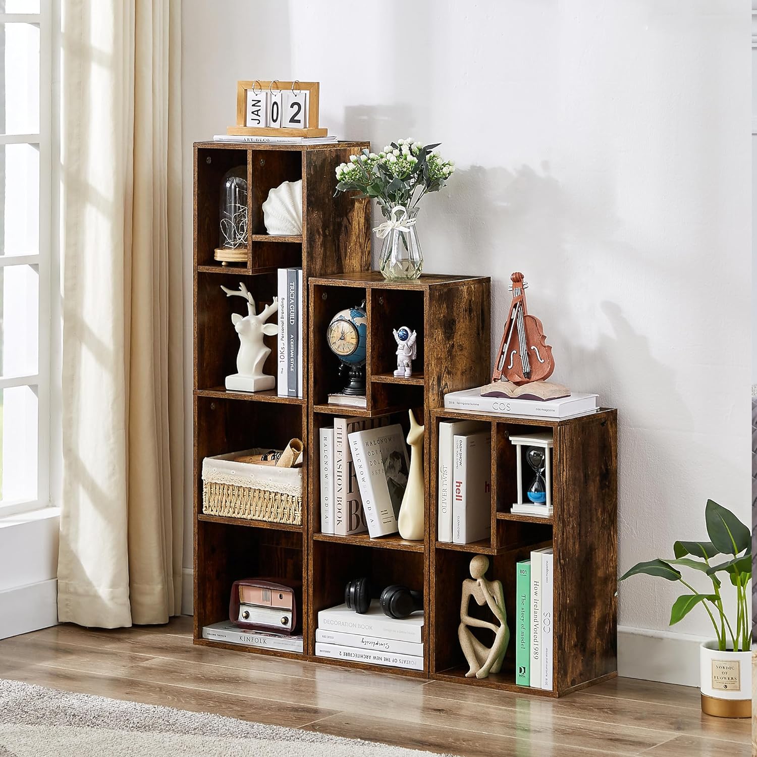 VECELO 3-Cube Open Bookcase, Small Bookshelf 2-Tier Storage Organizer