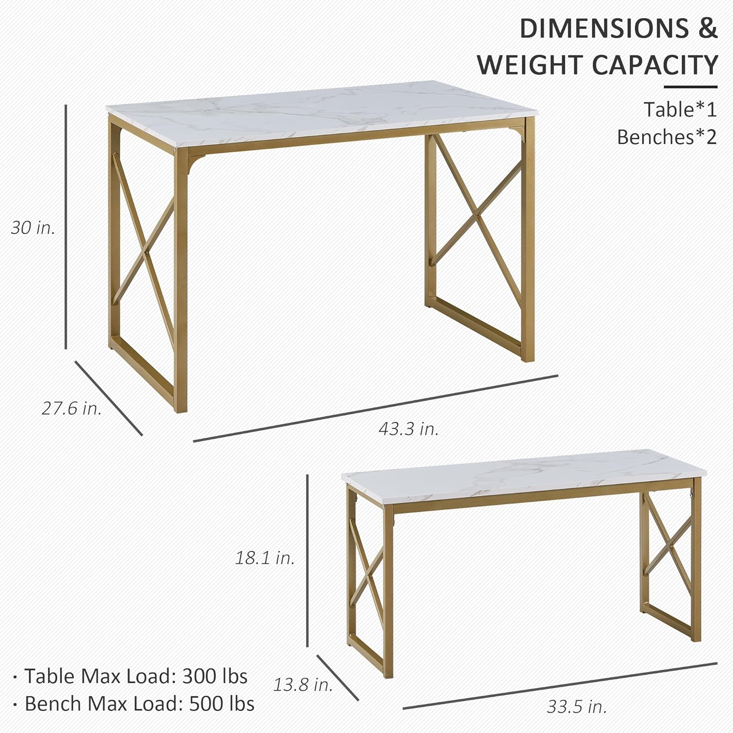 VECELO Kitchen Table with 2 Benches for 4