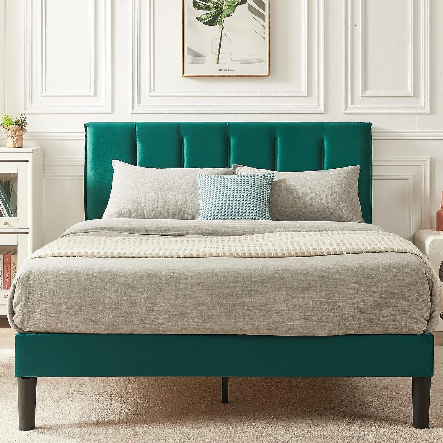 VECELO Modern Upholstered Platform Bedframe, Adjustable Headboard - VECELO