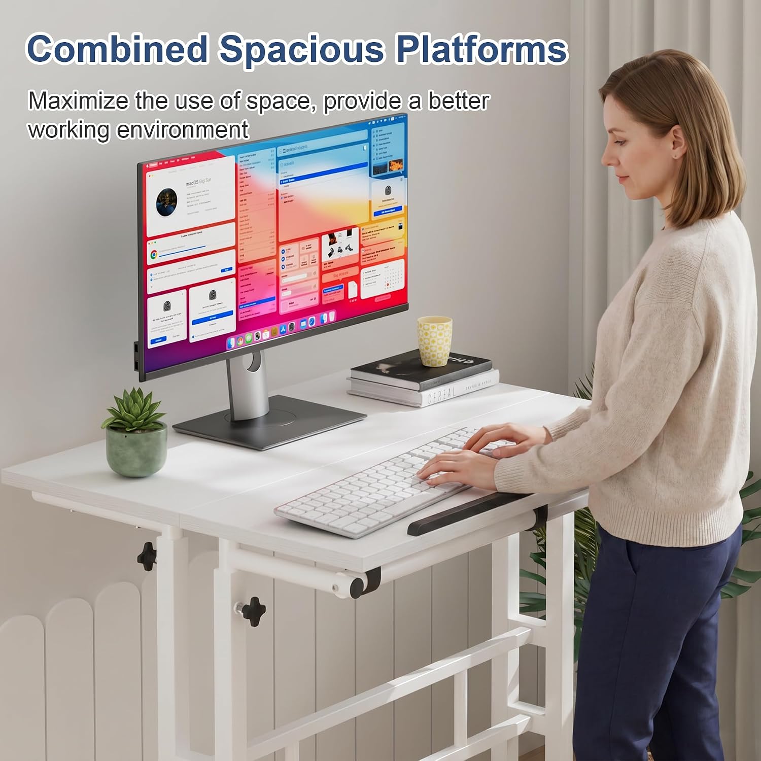 VECELO Mobile Small Standing Desk Adjustable Height, Computer Workstations with Tiltable Tabletop