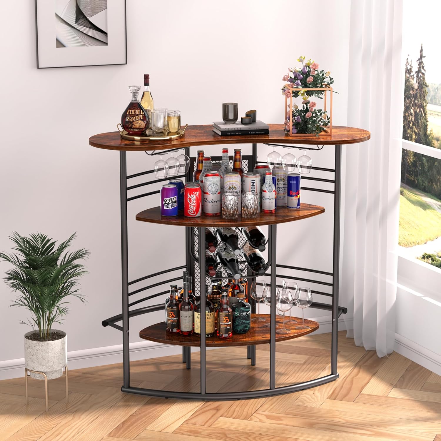 VECELO Vintage Liquor Cabinet Wine Rack Bar Unit