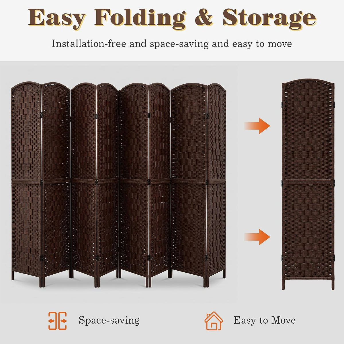 VECELO Room Divider Panel,8 Panel Partition Room Dividers