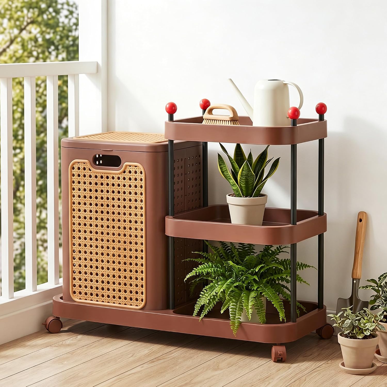 VECELO Rattan-Style Rolling Laundry Hamper Cart