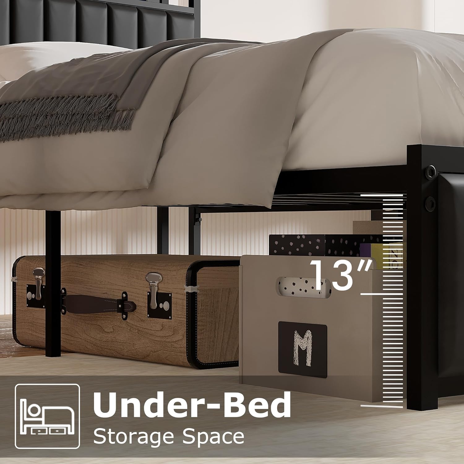 VECELO Twin Bed Frame, Storage Upholstered Headboard with Charging Station