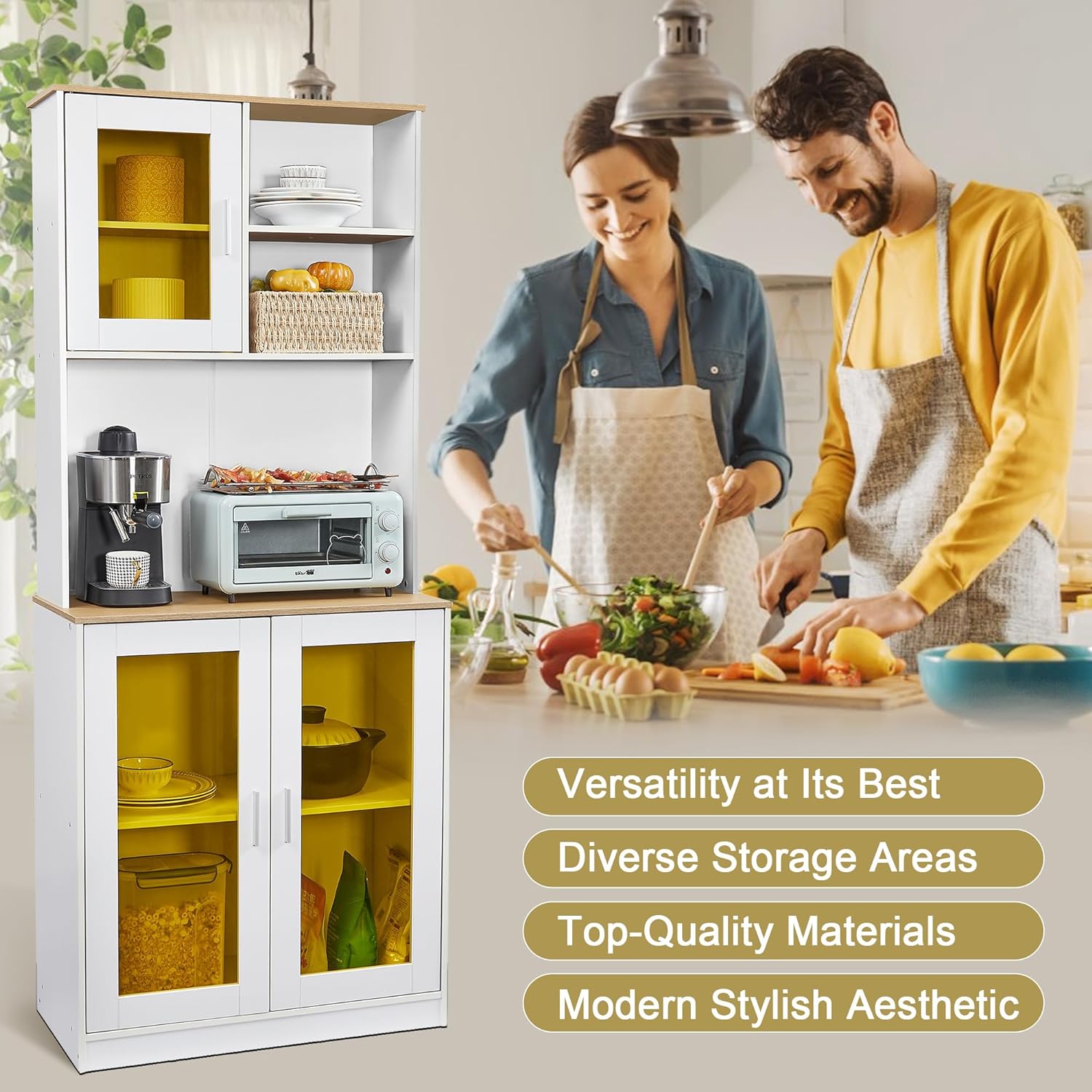 VECELO 72'' Floor Kitchen Pantry Cabinet Free Standing Buffet Hutch - VECELO