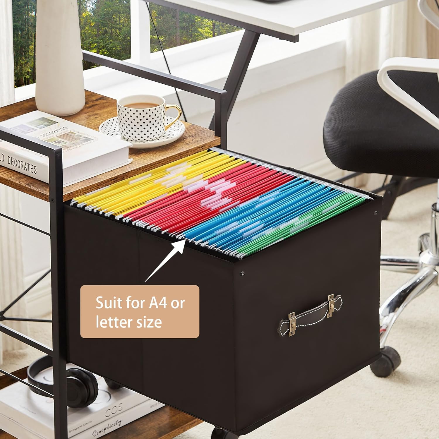 VECELO Mobile Vertical Filing Cabinet, Rolling Printer Shelf with Handle