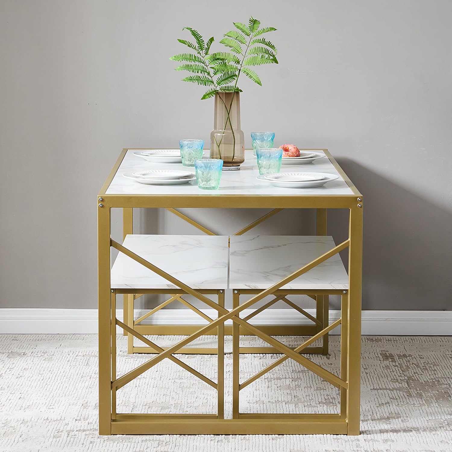 VECELO Kitchen Table with 2 Benches for 4