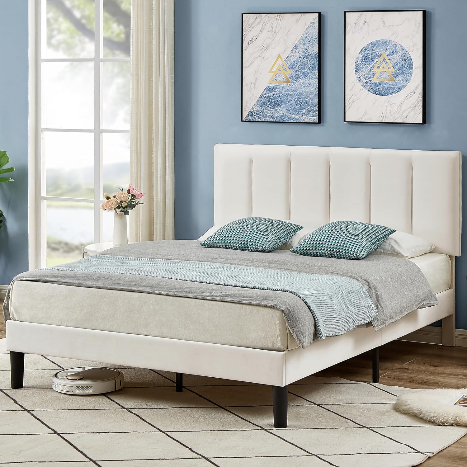 VECELO Modern Upholstered Platform Bedframe, Adjustable Headboard - VECELO