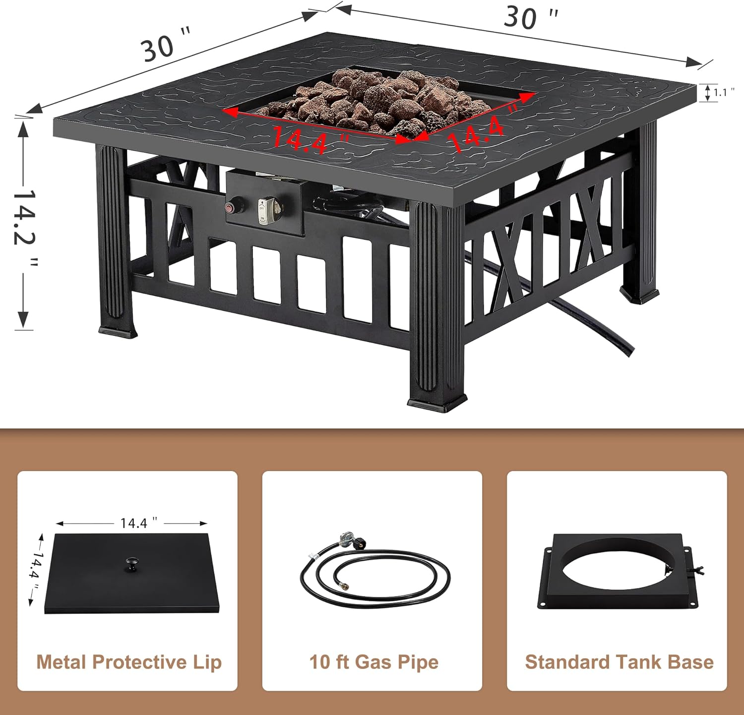 VECELO Propane Fire Pit, 30 Inch Outdoor Gas Fire Table