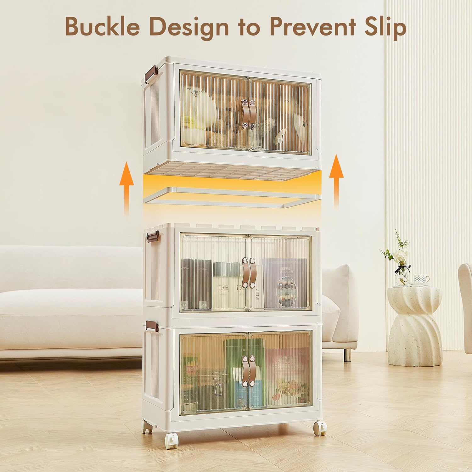 VECELO 16 Gal Stackable Storage Bins with Lid,Plastic Collapsible Storage Cabinet - VECELO