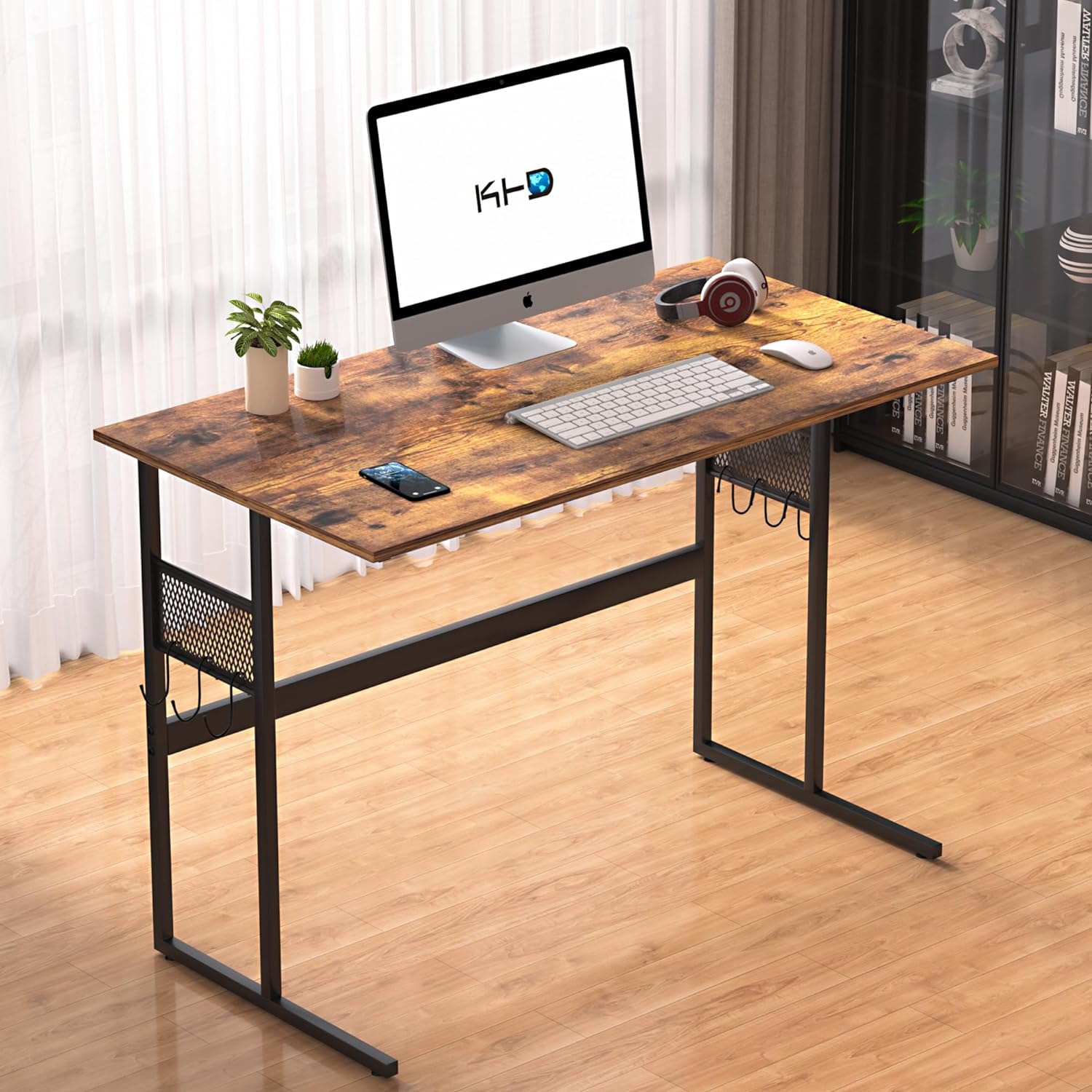VECELO Computer Desk with Storage Sturdy Laptop No Assembly Required Study Table