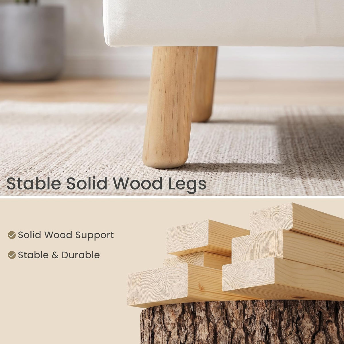 VECELO Storage Ottoman Under Desk Small Foot Stool with Wood Legs