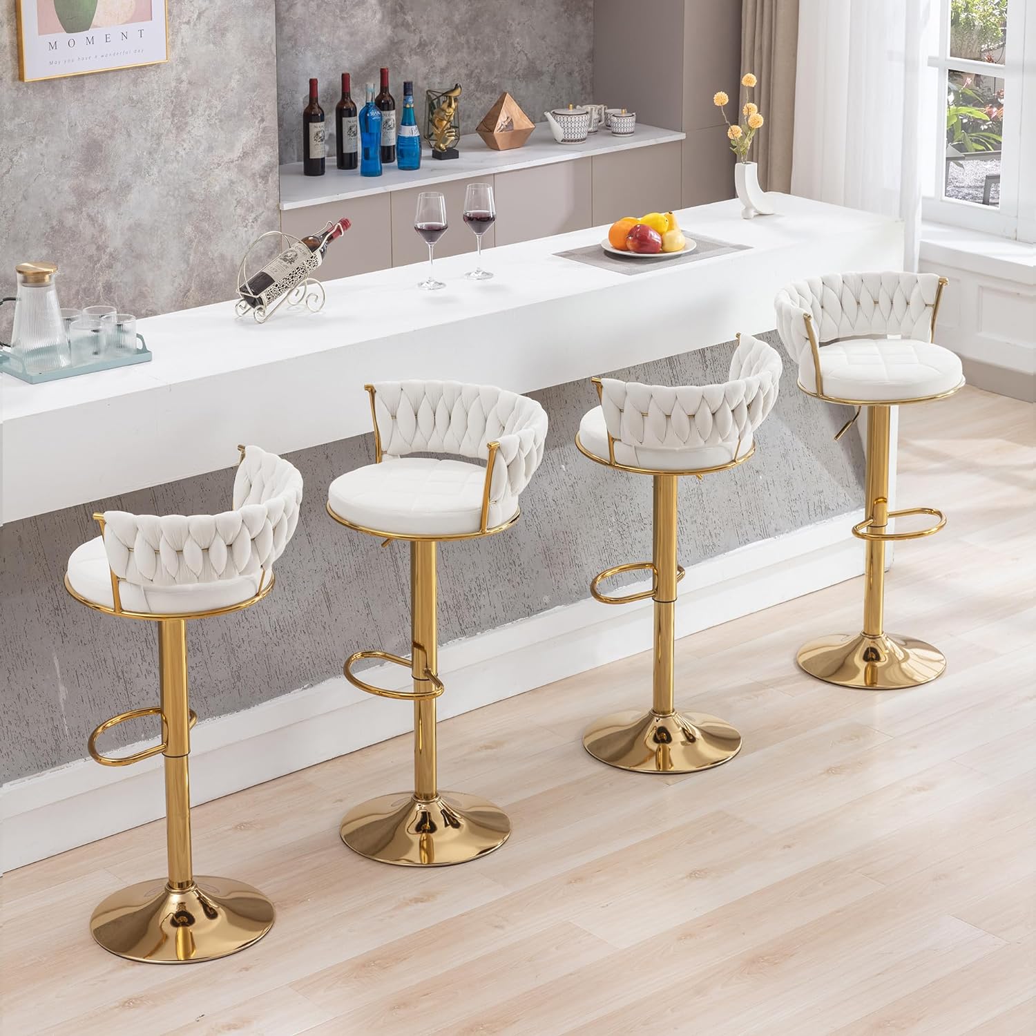 VECELO Bar Stools Set of 2, Adjustable Barstools Counter Height Stools with Back and Arm - VECELO