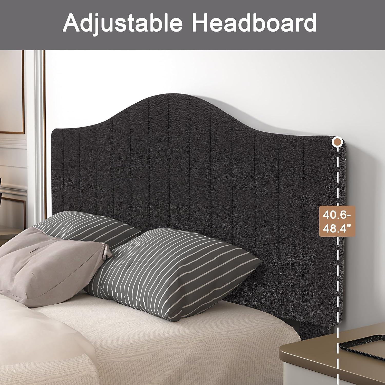 VECELO Upholstered Platform Bed Frame with Sheepskin Fabric Adjustable Headboard/Strong Wood Slats Supports