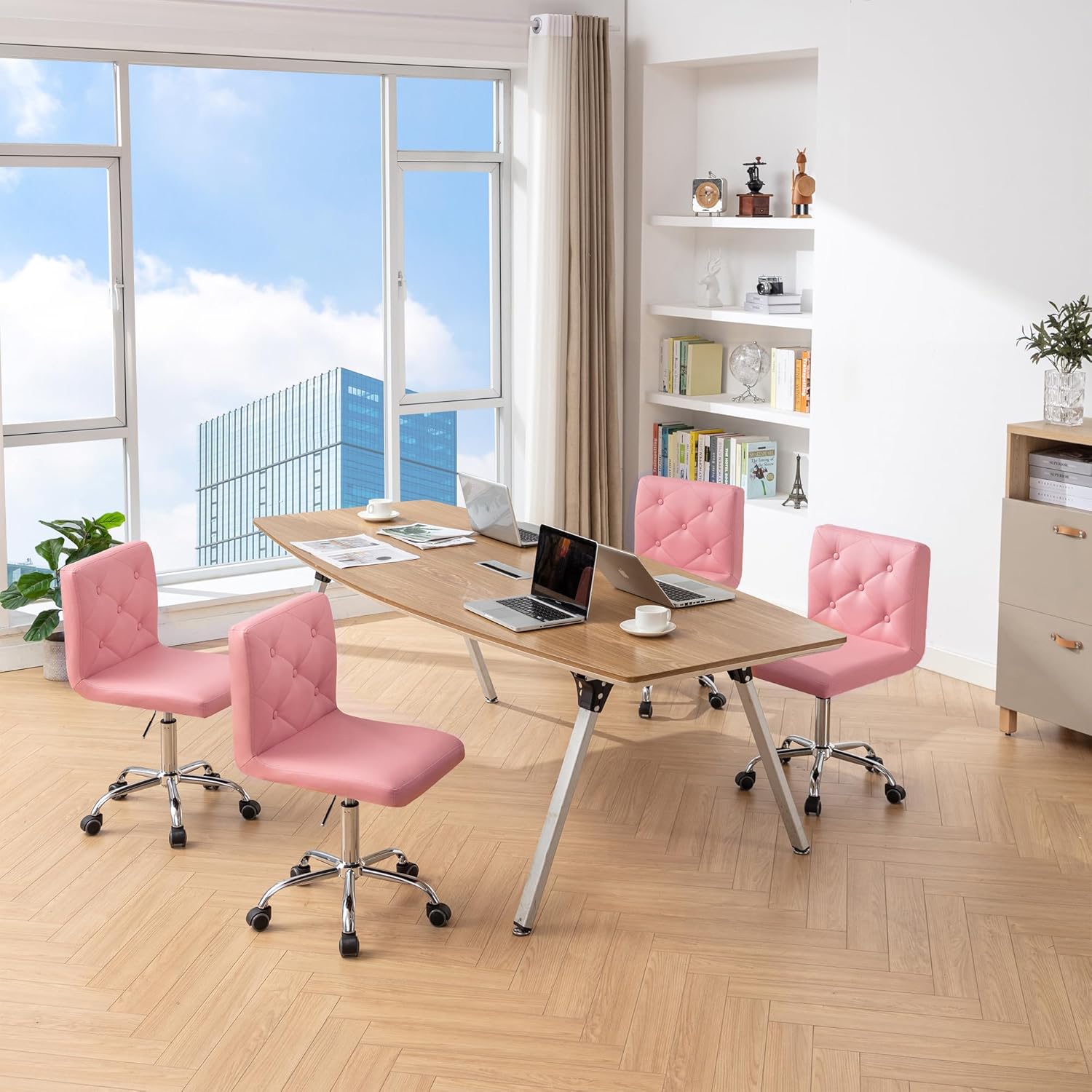 VECELO PU Leather Mid-Back Armless Desk Chair Adjustable Height 360° Rolling Swivel