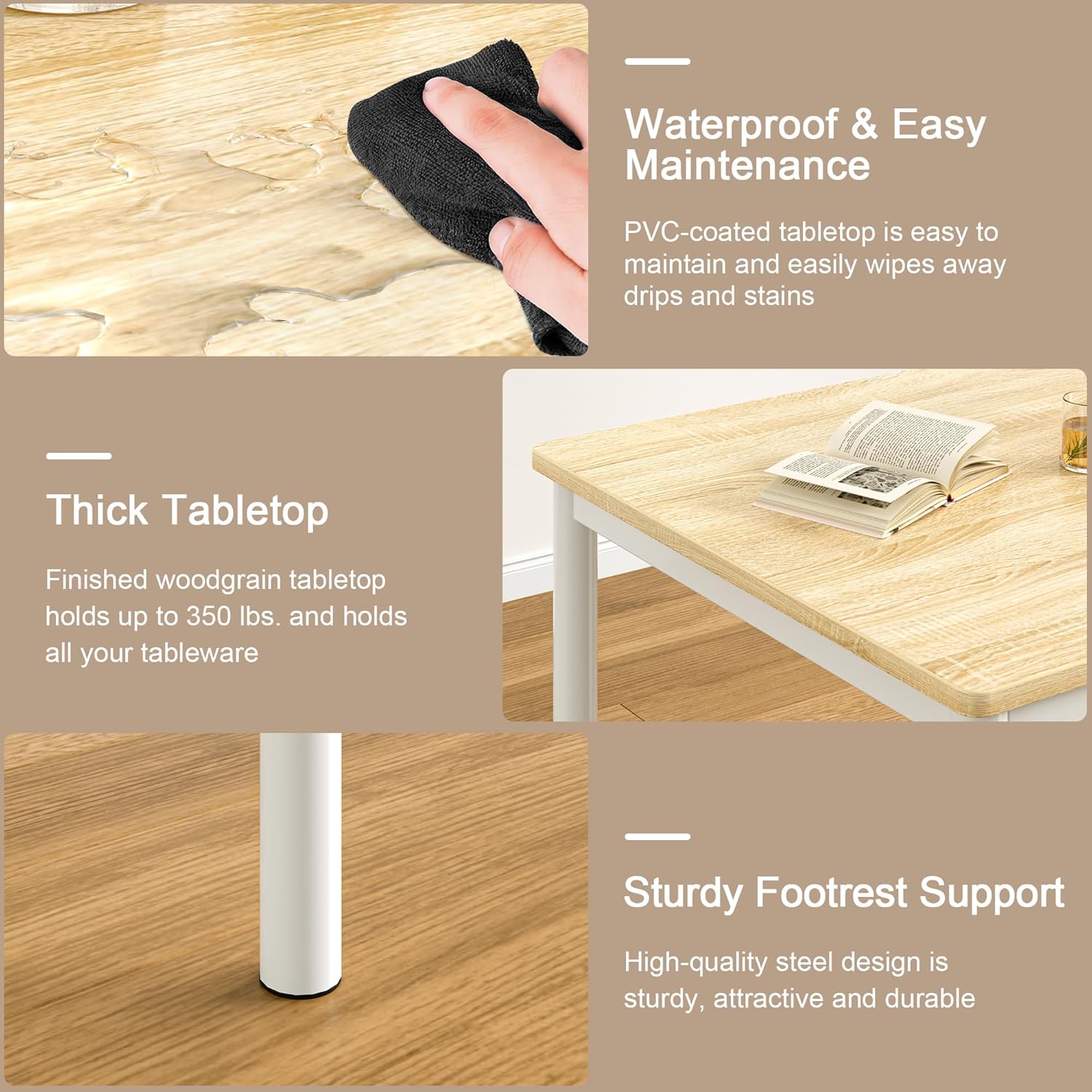 VECELO 5-Piece Dining Table Set Metal and Wood Kitchen Furniture with 4 Stools