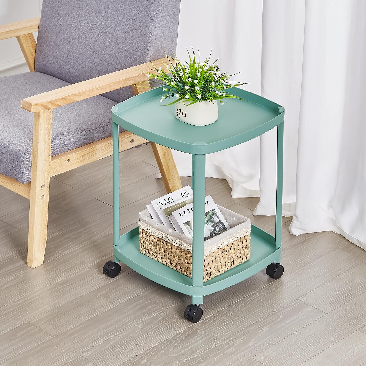 VECELO Rolling End Side Table with Lockable Wheels