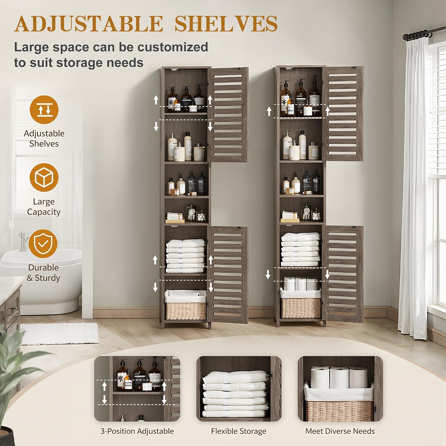 VECELO Tall Bathroom Cabinet with 2 Doors, 67" H Narrow Storage Unit with Adjustable Shelves