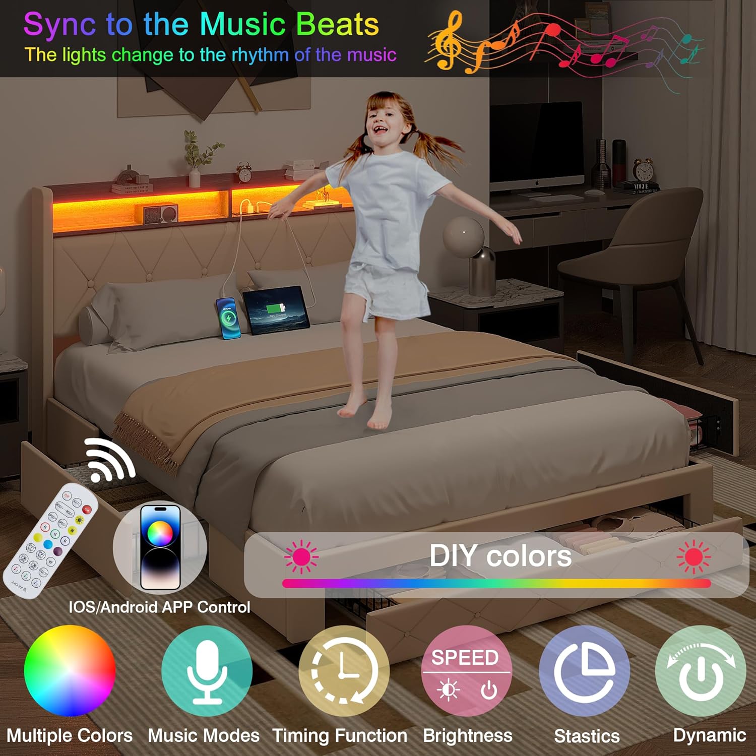 VECELO Velvet Queen Size Upholstered Bed Frame with Headboard