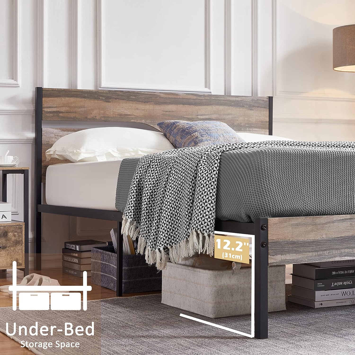 VECELO Platform Bed Frame/Mattress Foundation with Rustic Vintage Wood Headboard