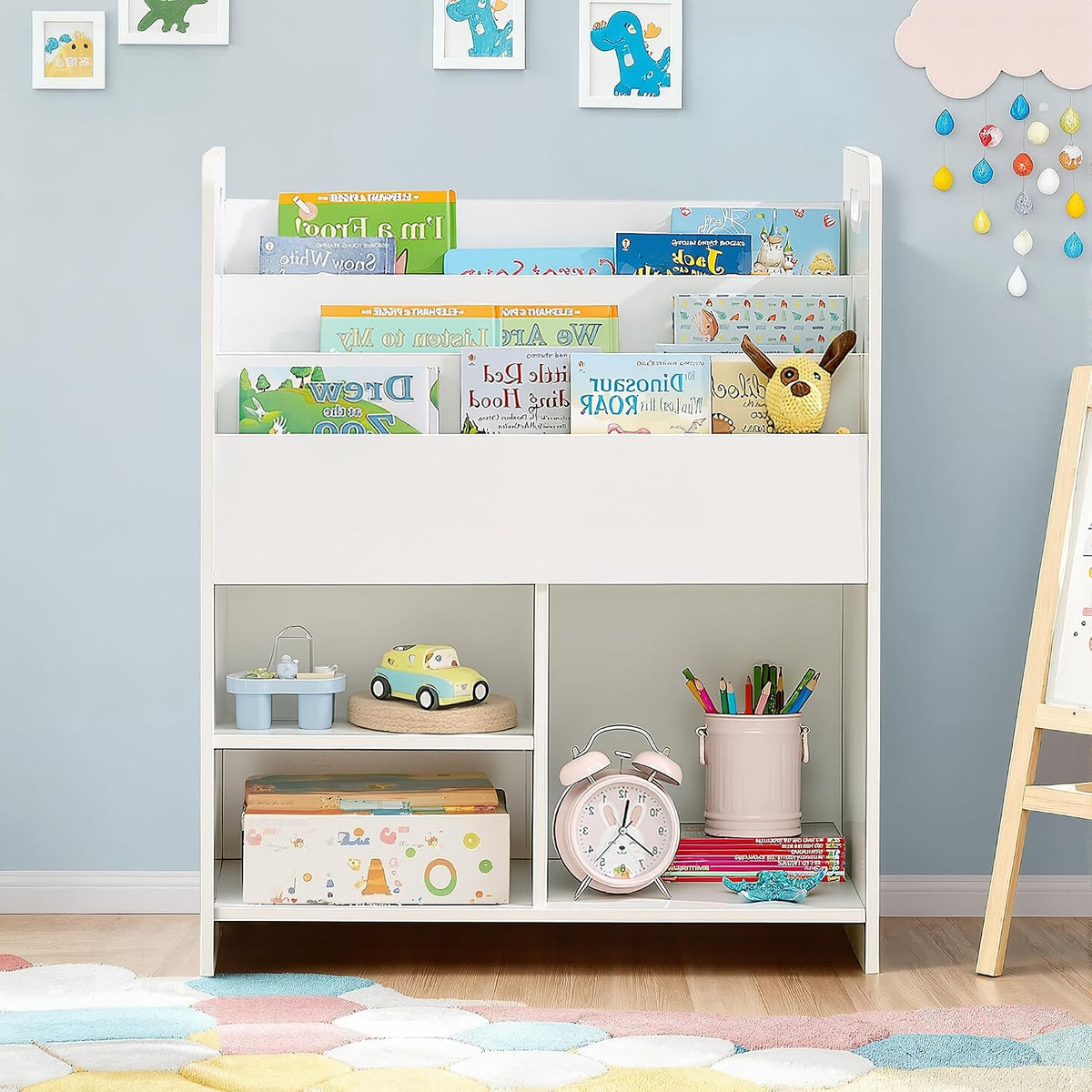 VECELO Kids Bookshelf & Toy Storage Organizer with Built-in Handles