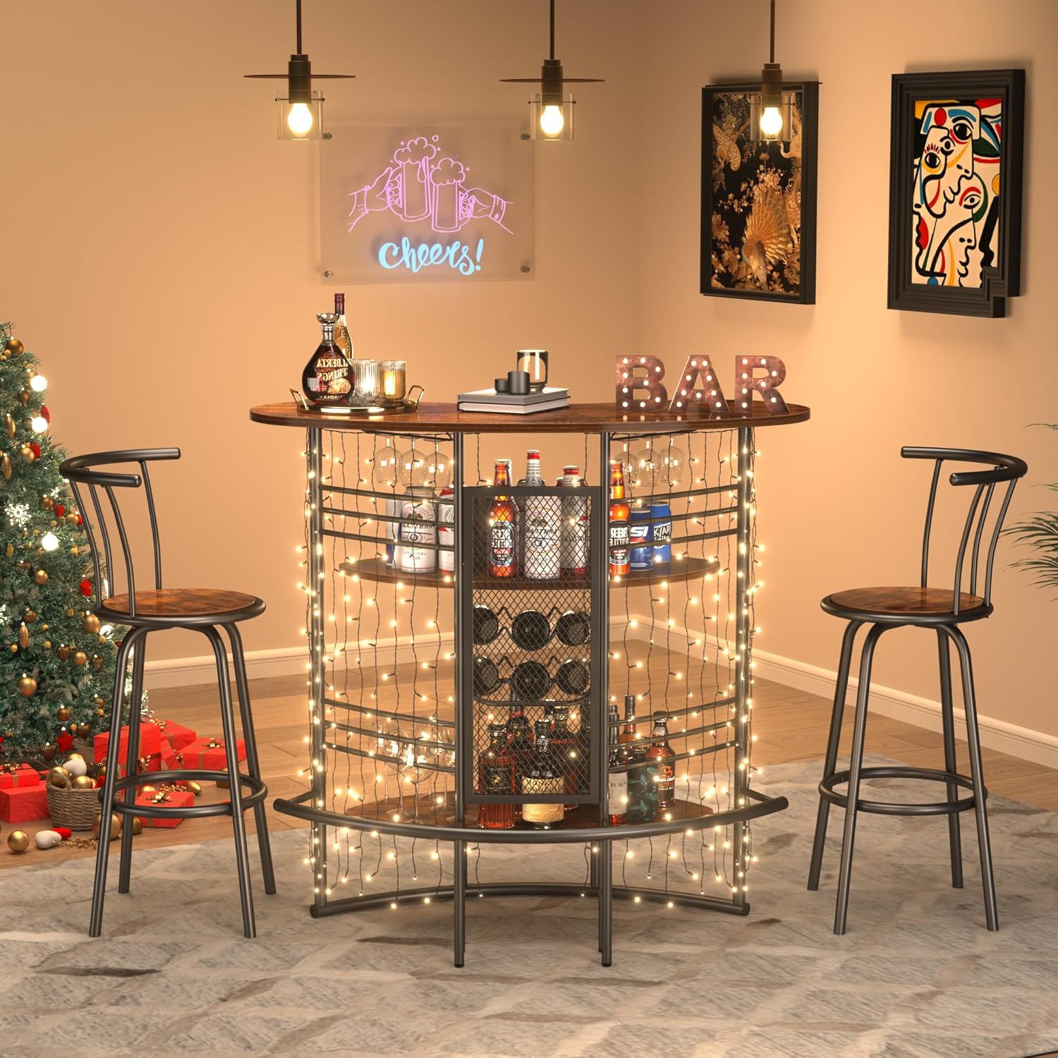 VECELO Vintage Liquor Cabinet Wine Rack Bar Unit