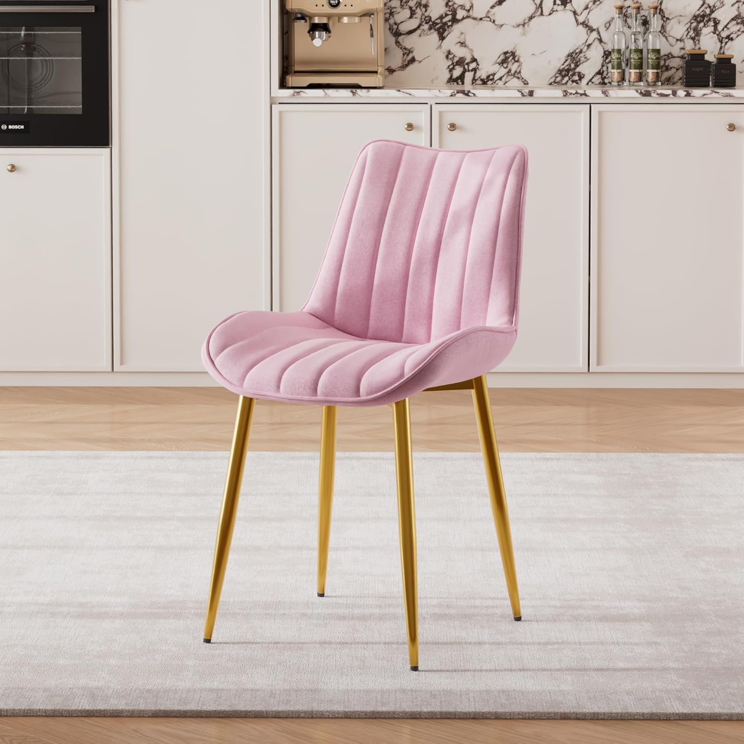VECELO Dining Chairs Set of 2, Velvet Fabric & Metal Frame